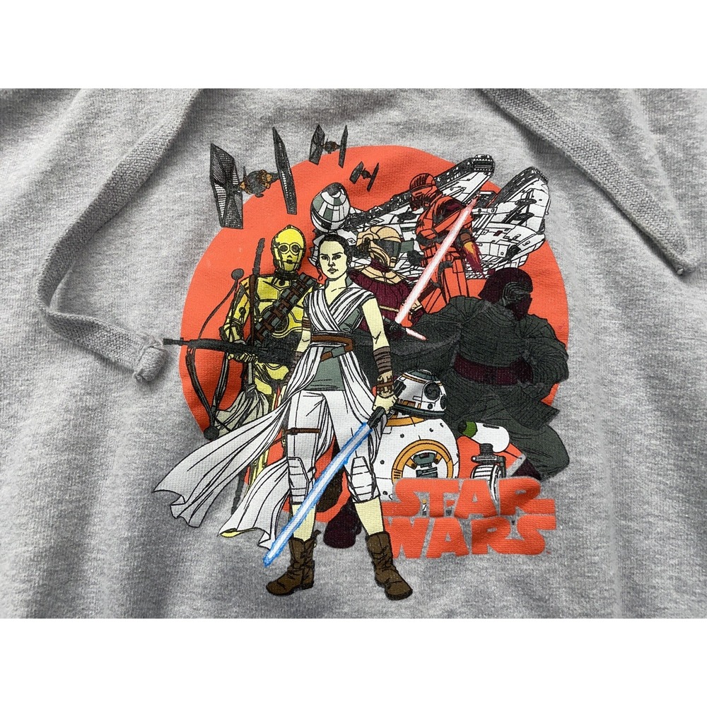 Star Wars Kids XL Gray Graphic Hoodie Rey Kylo Ren BB-8 Pullover Sweatshirt - Picture 2 of 12